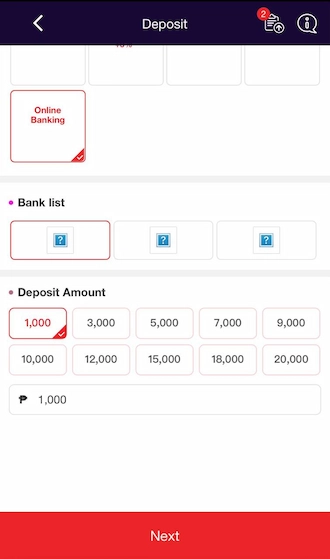 Step 2: enter the deposit amount.