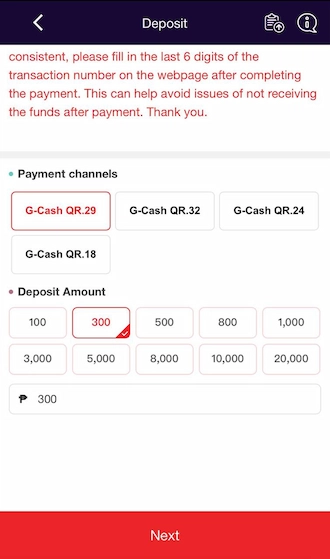 Step 2: enter the deposit amount.