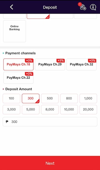 Step 2: Input the deposit amount.